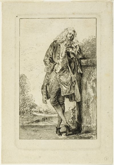 Stående mann lener seg på albuen av Jean Antoine Watteau
