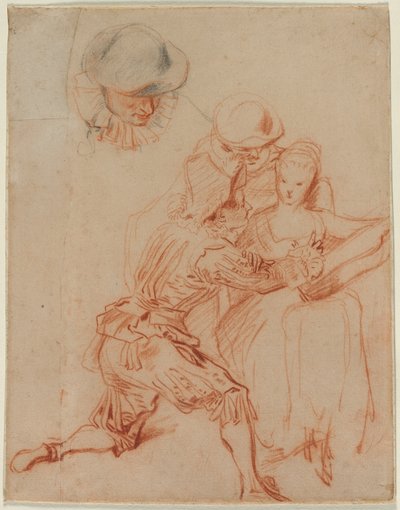 Studie for The Romancer Le Conteur, ca. 1716. av Jean Antoine Watteau