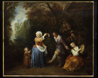 The Country Dance (olje på lerret) av Jean Antoine Watteau