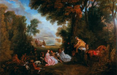 Stoppet under Chase Hunting Rendez-vous, 1717-1720. av Jean Antoine Watteau
