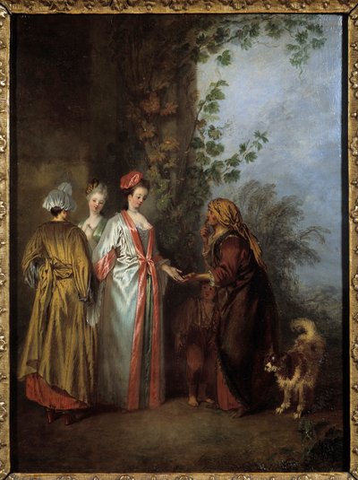 Spådame. Maleri av Jean Antoine Watteau (1684-1721) av Jean Antoine Watteau