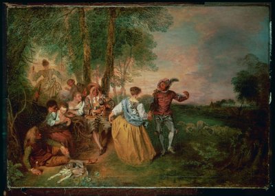 Gjeterne (maleri på tre) av Jean Antoine Watteau