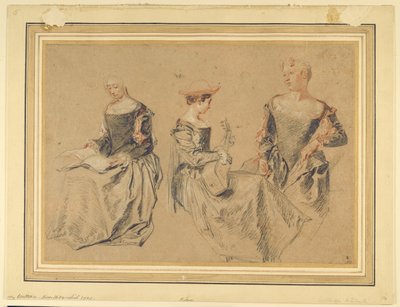 Tre studier av sittende kvinner av Jean Antoine Watteau