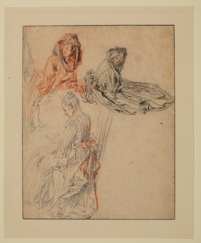 Tre studier av kvinneskikkelser, 1716 - 1718 ca av Jean Antoine Watteau