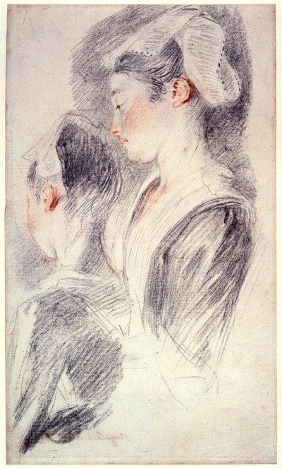 To studier av en ung kvinnes hode, 1716-18 av Jean Antoine Watteau
