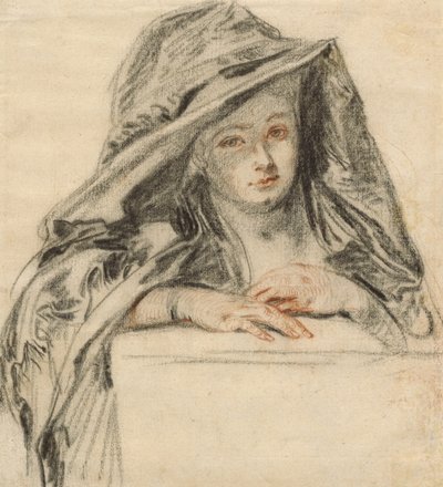Kvinne i svart, ca. 1719 av Jean Antoine Watteau