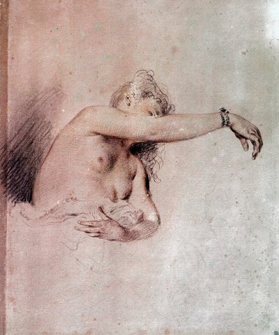 kvinne naken, arm hevet Tegning av et blod av Jean Antoine Watteau (1684-1721) 1700-tallet Sun. 0,28x0,23 m Paris, Musée du Louvre av Jean Antoine Watteau
