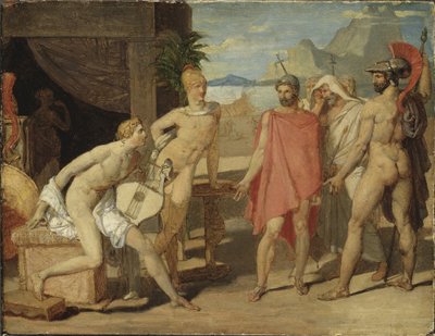 Achilles mottar ambassadørene fra Agamemnon - Achilles mottar ambassadørene i Agamemnon, av Ingres, Jean Auguste Dominique (1780-1867). olje på tre av Jean Auguste Dominique Ingres