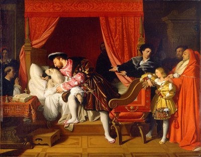 Francis I mottar de siste åndedragene til Leonardo da Vinci av Jean Auguste Dominique Ingres