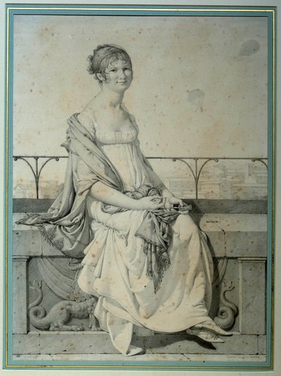 Portrett av frøken Barbara Bansi sittende i et italiensk landskap. Tegning av Jean Auguste Dominique Ingres (1780-1867) av Jean Auguste Dominique Ingres