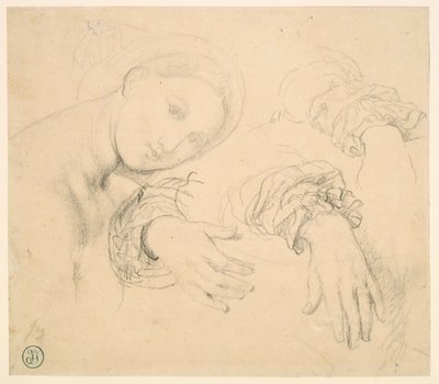 Studieark med lederen av Fornarina og hendene til Madame de Senonnes av Jean Auguste Dominique Ingres