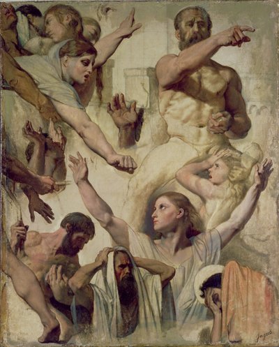 Studier for The Martyrdom of St. Symphorien (Saint, Mother and Proconsul), 1833 (olje over grafitt og rødt kritt på lerret) av Jean Auguste Dominique Ingres