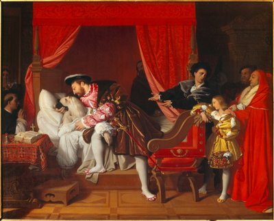 Kongen av Frankrike Francois I (1492-1547) mottar de siste sukkene til Leonard de Vinci ved clos Luce av Jean Auguste Dominique Ingres