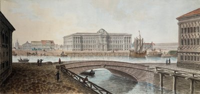 Utsikt over kunstakademiet fra Neva i St. Petersburg - Verk av Jean Balthazard de la Traverse (andre halvdel av 1700-tallet), akvarell og gouache på papir, sent i 1790, av Jean Balthazard de la Traverse