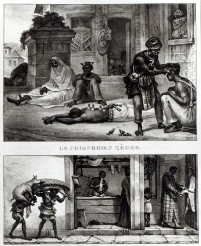 En svart kirurg; Butikk til en svinekjøttselger (litho) (s/hvitt-bilde) av Jean Baptiste (after) Debret