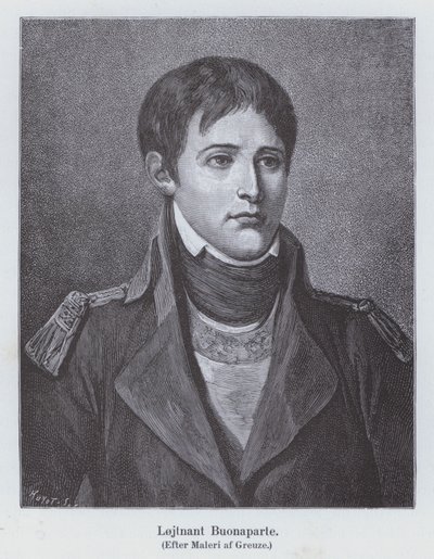 Napoleon Bonaparte som en ung løytnant for artilleri, c1785 (litho) av Jean Baptiste (after) Greuze