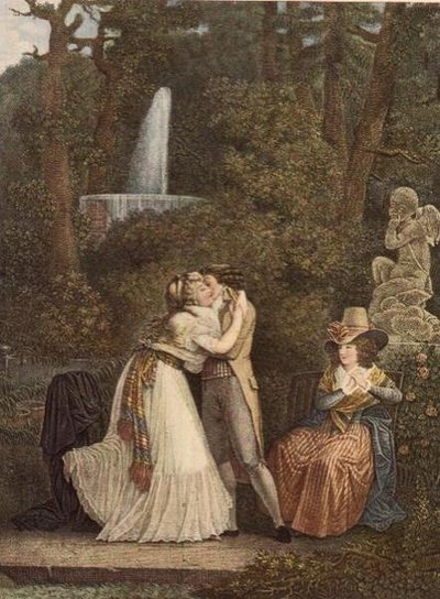 Julie, eller kjærlighetens første kyss, gravering av Jacques Louis Copia av Jean Baptiste (after) Mallet