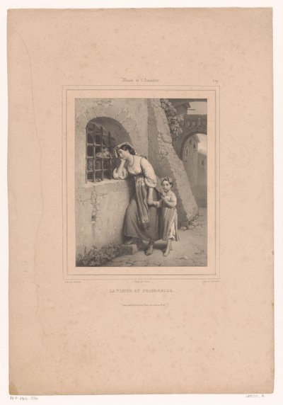 Kvinne og barn besøker en fange La visite au prisonnier (tittel på objekt) Museum for kunstelskeren (serietittel) Musée de l
