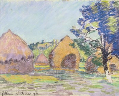 Høystakker ved Saint-Cheron (pastell på papir) av Jean Baptiste Armand Guillaumin