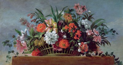 Vevd kurv fylt med blomster (olje) av Jean Baptiste Belin de Fontenay