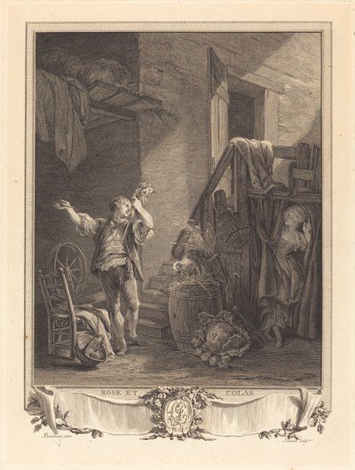 Rose og Colas av Jean Baptiste Blaise Simonet after Pierre Antoine Baudouin