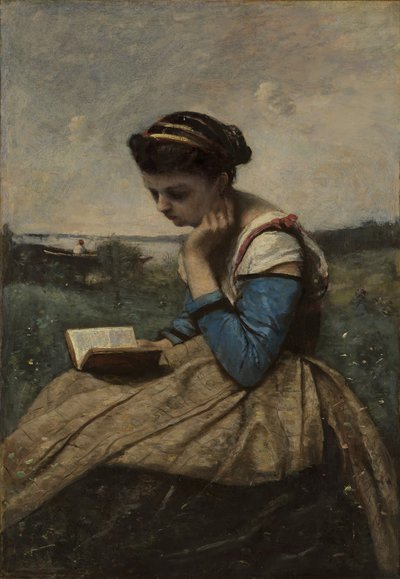 En kvinne som leser, 1869 og 1870. av Jean Baptiste Camille Corot