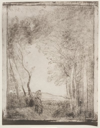 En ung mor ved inngangen til en skog av Jean Baptiste Camille Corot