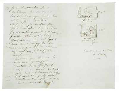 Autografbrev til landskapsmaler og politiker Charles Le Roux, Paris, 29. januar 1855 av Jean Baptiste Camille Corot