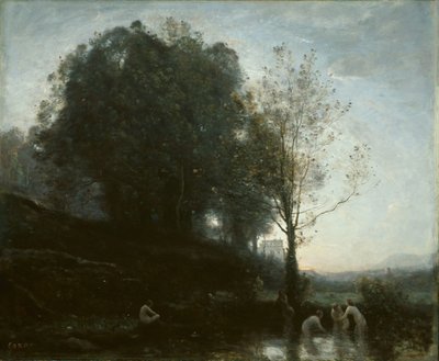 Badende nymfer og barn av Jean Baptiste Camille Corot