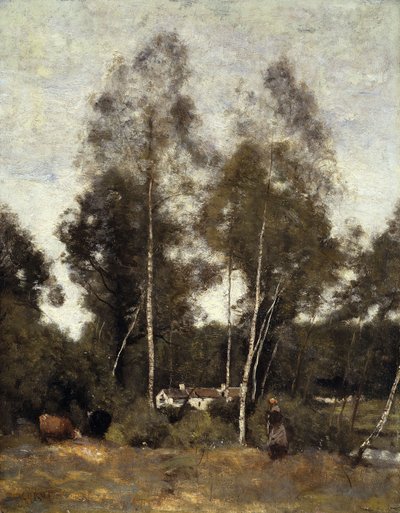 Clairiere Pierre du Bois, Evaux, nær Chateau-Thierry; Clairiere du Bois Pierre, ved Evaux, nær Chateau-Thierry, ca. 1855-65 av Jean-Baptiste-Camille Corot
