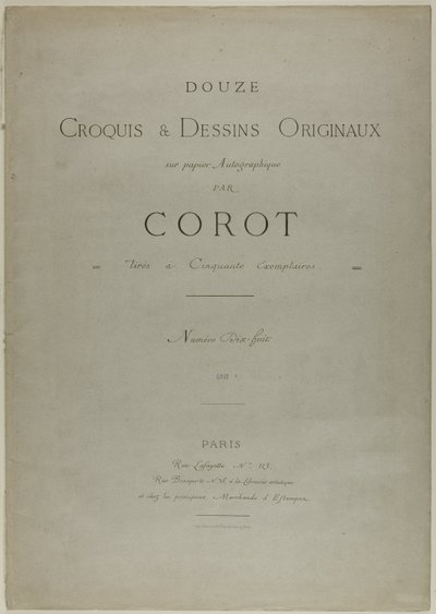 Umschlag und Text für Album Douze Croquis et Dessins Originaux von Jean-Baptiste-Camille Corot
