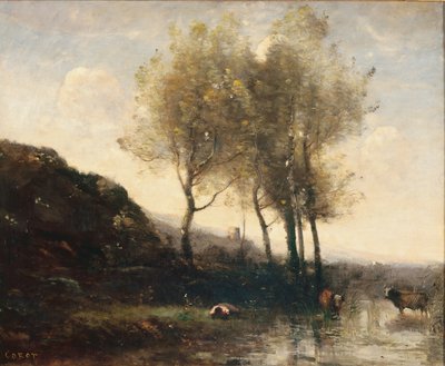 Cowherd hviler ved foten av Cool Hills, ca. 1855-65 av Jean-Baptiste-Camille Corot