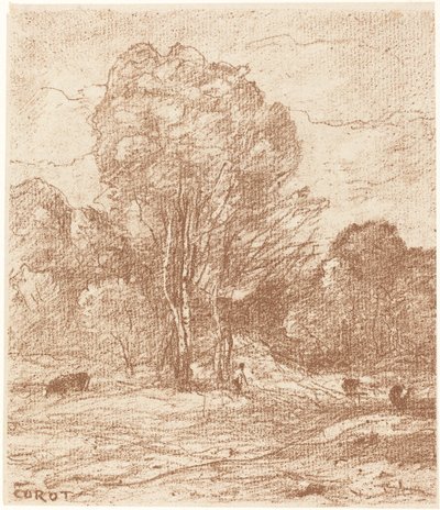 Drowsing Storfe av Jean Baptiste Camille Corot