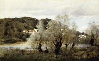 Fischer am Rand eines Teiches im Dorf Avary von Jean Baptiste Camille Corot