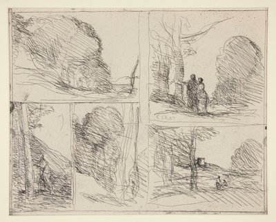 Fem skisser: 1. Le Jardin de P?ricl?s (Perikles hage) 2. L av Jean Baptiste Camille Corot