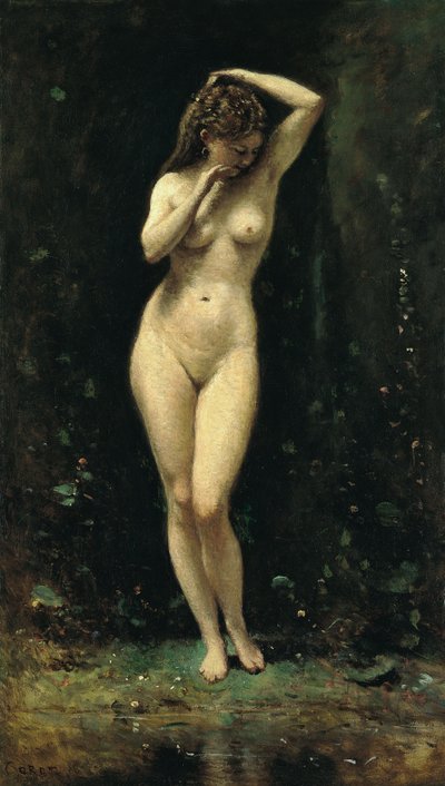 Fransk: Le Bain de Diane (La Fontaine) Diana-bading (Fontenen) av Jean-Baptiste-Camille Corot