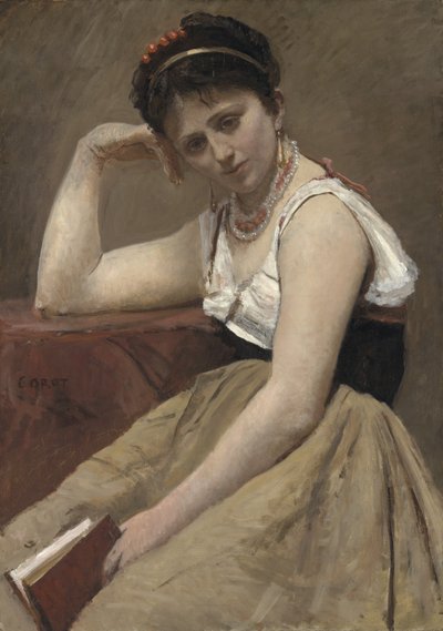 Avbrutt lesing, ca. 1870 av Jean Baptiste Camille Corot