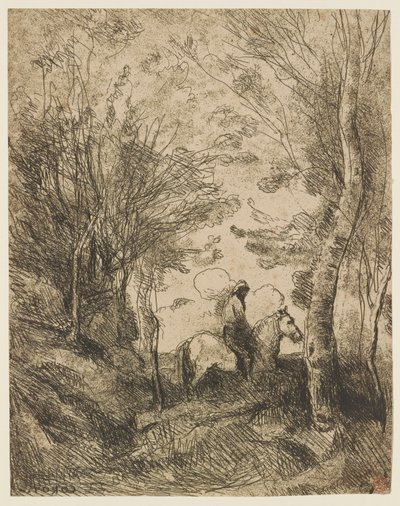 Le grand cavalier sous bois (Den store rytteren i skogen) av Jean Baptiste Camille Corot