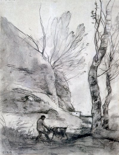 Mann kämpft mit einer Ziege, um 1816-1875 von Jean Baptiste Camille Corot