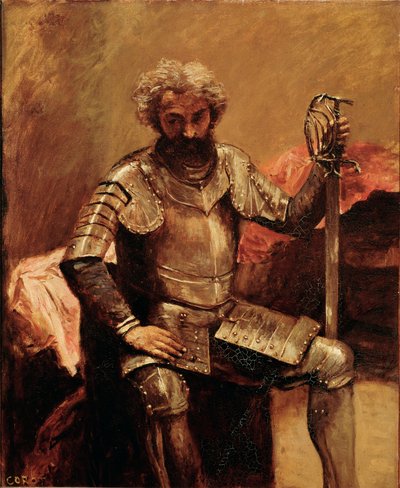 Man in armor eller "" Man of arms sitting"" Maleri av Jean Baptiste Camille Corot av Jean Baptiste Camille Corot