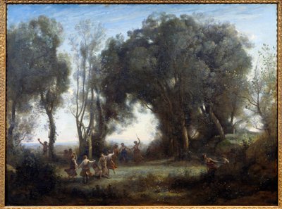 Matiné, nymfer danser. Maleri av Camille Corot (1796-1875) av Jean Baptiste Camille Corot