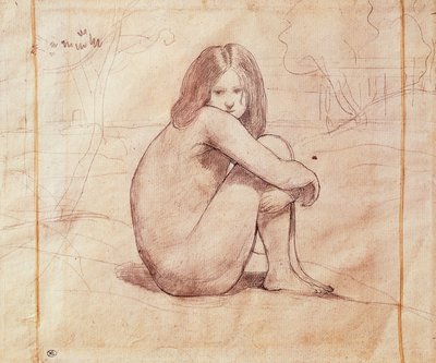 Naken jente sitter, tegning av Jean-Baptiste-Camille Corot (1796-1875) av Jean Baptiste Camille Corot