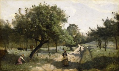 Sti med epletrær, 1850-60 av Jean Baptiste Camille Corot
