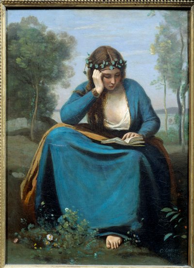 Leser kronet med blomster eller musen av Virgile Maleri av Camille Corot (1796-1875) 1845 Dim. 0,45x0,34 m av Jean Baptiste Camille Corot