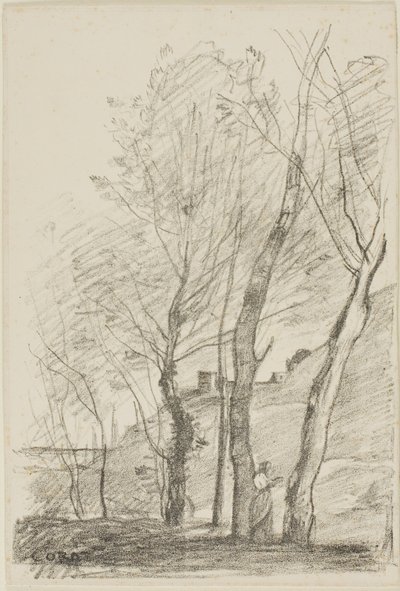 Lesing under trærne av Jean Baptiste Camille Corot