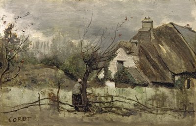 Hytte med stråtak i Picardie av Jean Baptiste Camille Corot