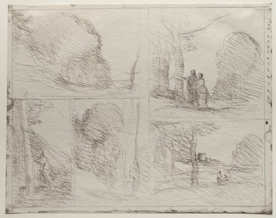 Perikles hage; Malerens vei; Skrible; Den store vedhoggeren; Tårnet til Henry VIII av Jean Baptiste Camille Corot
