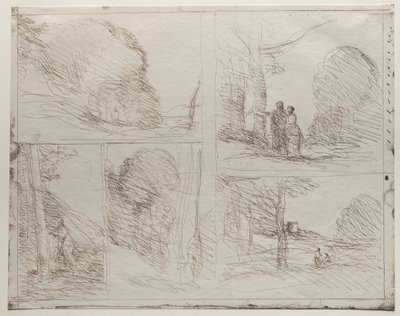 The Garden of Pericles, The Painters Lane, Scrawl, The Large Woodcutter, trykt i 1921. av Jean Baptiste Camille Corot