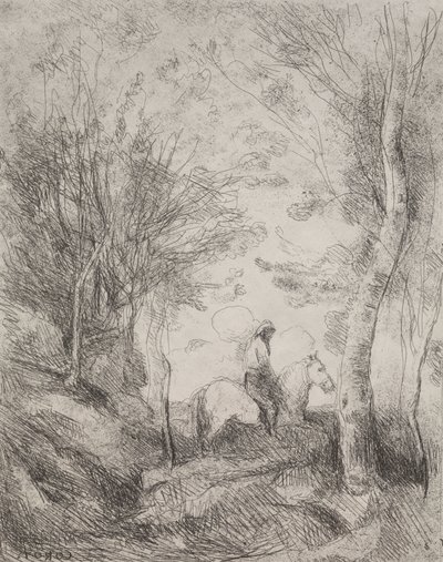 Den store kavaleren i skogen av Jean-Baptiste-Camille Corot