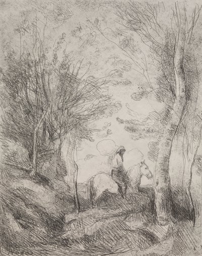 The Great Cavalier in the Wood, originalt inntrykk 1854, trykt i 1921. av Jean Baptiste Camille Corot